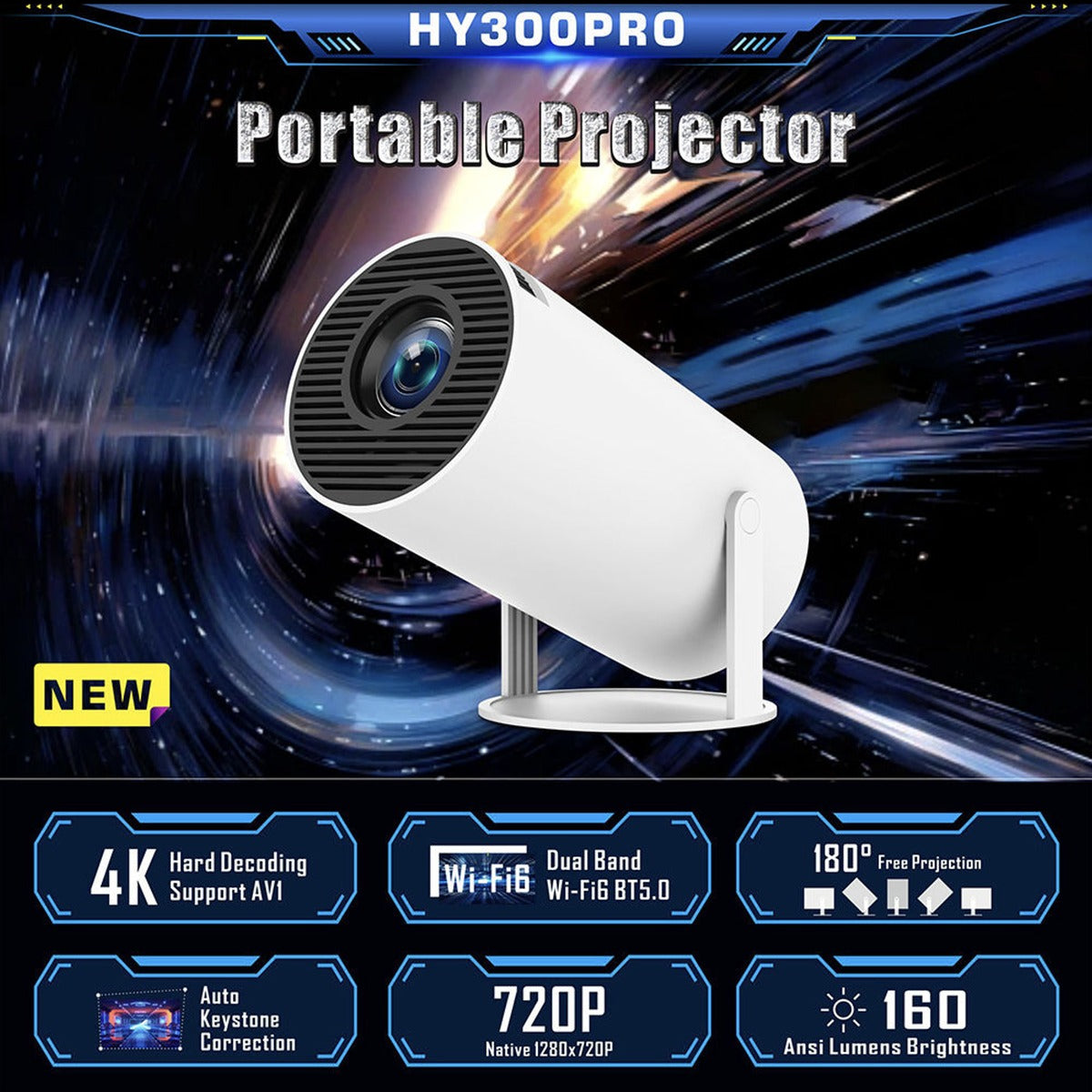 HY300PRO - 4K Smart Mini Portable Android Projector